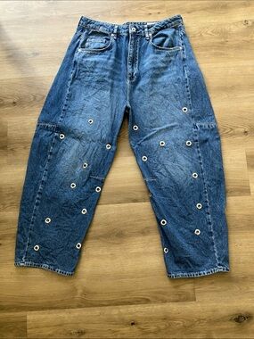Rag & Bone Charlie Barrel Jeans Denim Grommet Accent Jeans - Mid Blue